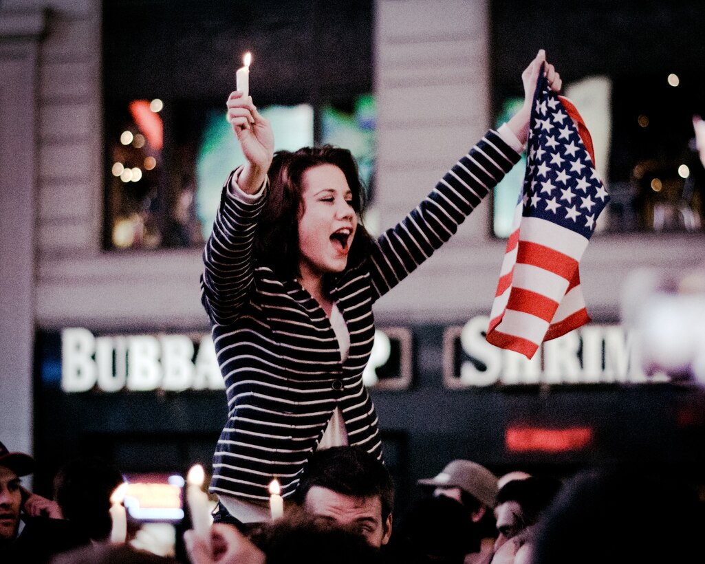 Celebrations in Times Square after death of Osama bin Laden, May 2, 2011 (Courtesy John Pesavento)