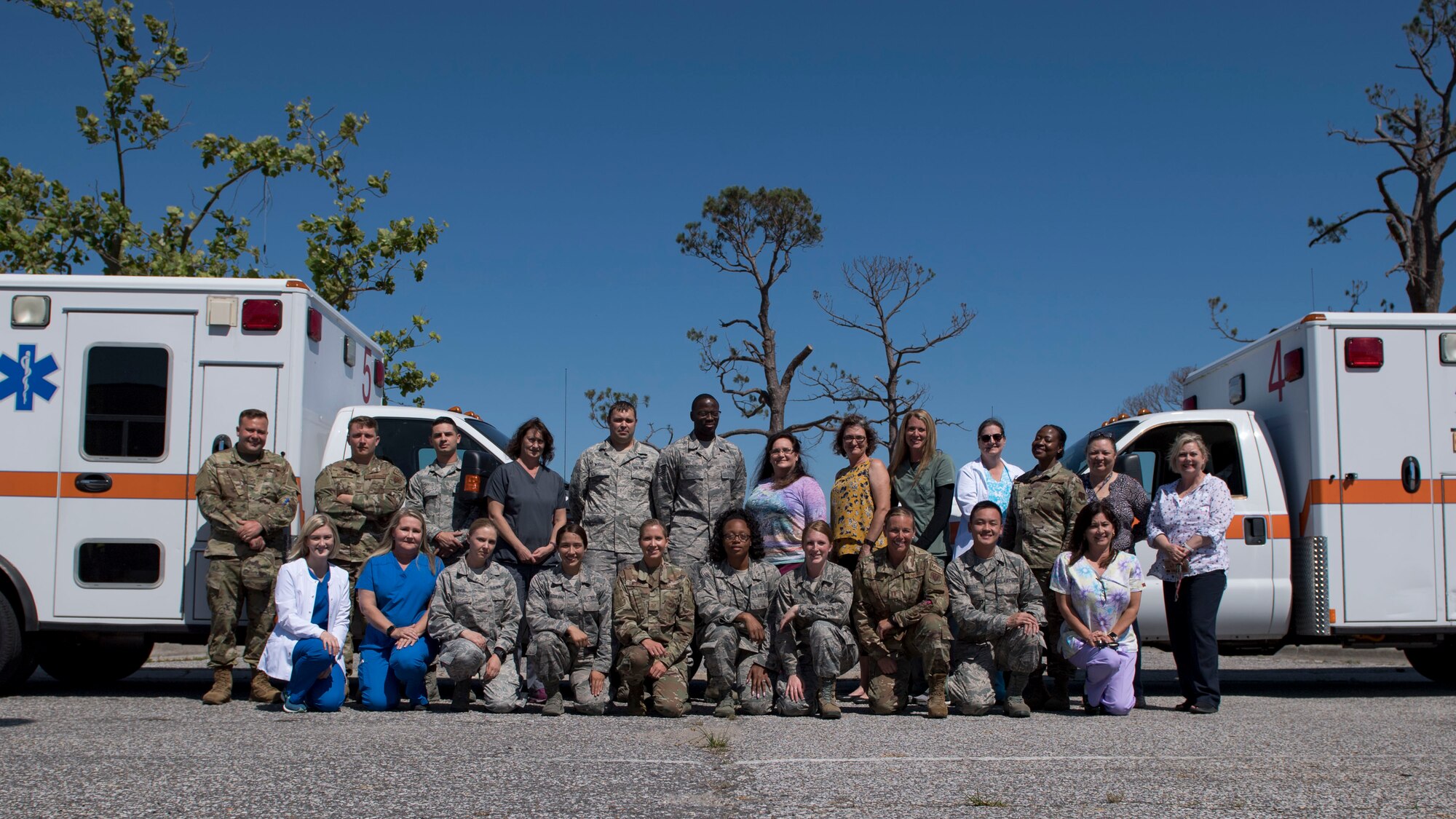 Personnel assigned to the 325th Medical Group pose for a photo in observance of National Nurses Week at Tyndall Air Force Base, Florida, May 6, 2019.