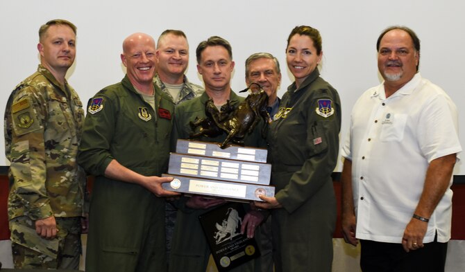 926th Wing leadership celebrate alongside Tenth Air Force senior leaders and representatives from the Air Power Council as they receive the Power and Vigilance Award on May 7, 2019, at Naval Air Station Fort Worth Joint Reserve Base, Texas. The award is presented to the 10 AF unit that best exhibits the Numbered Air Force's vision, which is to be the premier provider of affordable, integrated, flexible and mission-ready Reserve Citizen Airmen to execute power and vigilance in support of U.S. National Security. (U.S. Air Force photo by Ms. Melissa Harvey)