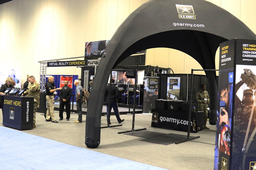 The Army’s Decide to Lead exhibit fills the exhibit floor, stealing the show at the recent DECA convention in Orlando, Florida.