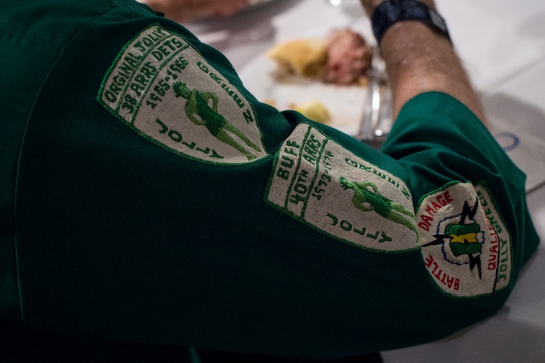 A member of the Jolly Green Association (JGA) restes during an event celebrating the 50th reunion of the JGA, May 3, 2019, in Fort Walton Beach, Fla. The JGA presented Airmen from the 41st Rescue Squadron (RQS) and the 48th RQS with the Rescue Mission of the Year award; the only non Air Force rescue award recognized by the Air Force. (U.S. Air Force Photo by Staff Sgt. Janiqua P. Robinson)