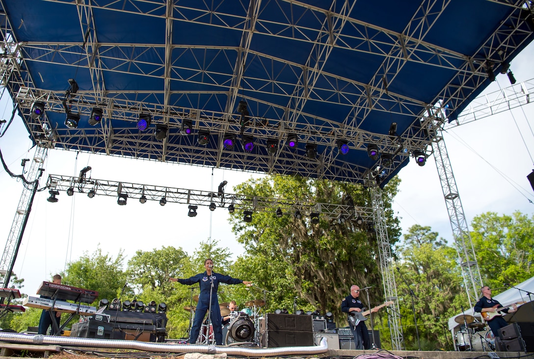 Max Impact performs for country music fans as part of the Armed Forces Tribute at the 2019 Suwannee River Jam. This event took place at the Spirit of the Suwannee Music Park on Saturday, May 4, 2019. (U.S. Air Force Photo by Chief Master Sgt. Kevin Burns)