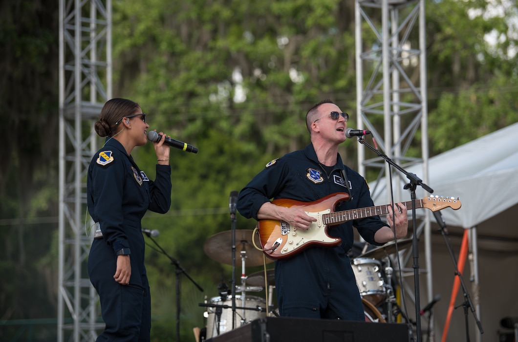 Max Impact performs for country music fans as part of the Armed Forces Tribute at the 2019 Suwannee River Jam. This event took place at the Spirit of the Suwannee Music Park on Saturday, May 4, 2019. (U.S. Air Force Photo by Chief Master Sgt. Kevin Burns)