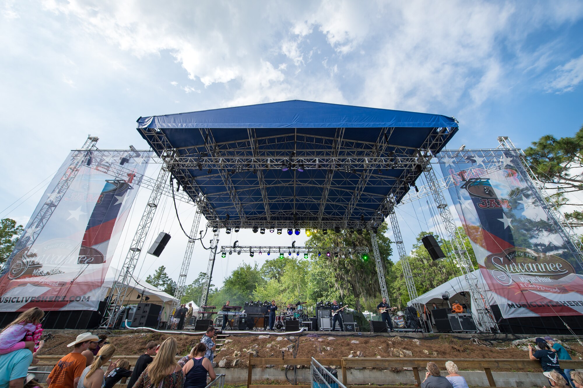 Max Impact performs for country music fans as part of the Armed Forces Tribute at the 2019 Suwannee River Jam. This event took place at the Spirit of the Suwannee Music Park on Saturday, May 4, 2019. (U.S. Air Force Photo by Chief Master Sgt. Kevin Burns)