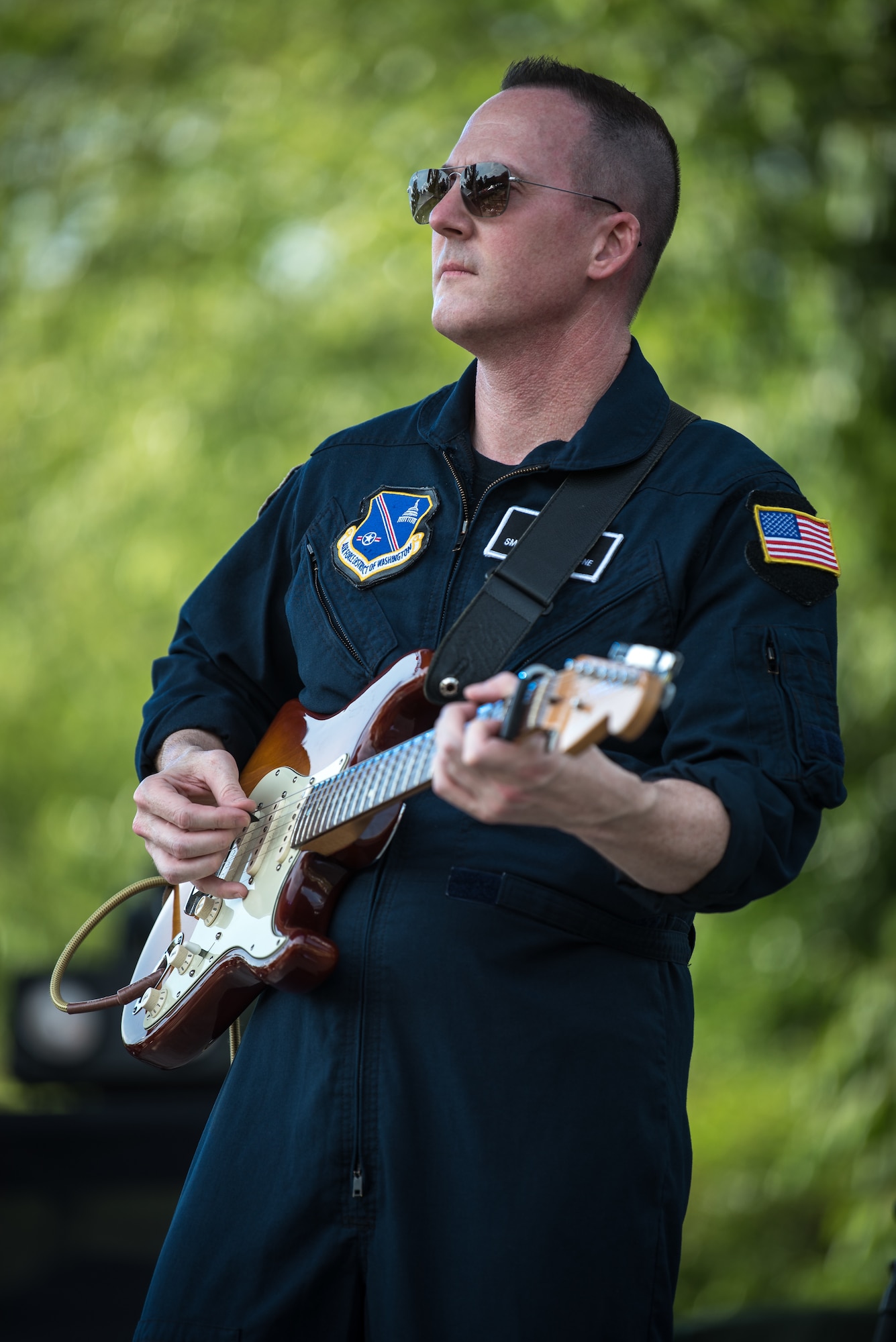 Senior Master Sgt. Matt Ascione, guitarist for Max Impact, performs for thousands of country music fans as part of the Armed Forces Tribute at the 2019 Suwannee River Jam. This event took place at the Spirit of the Suwannee Music Park on Saturday, May 4, 2019.