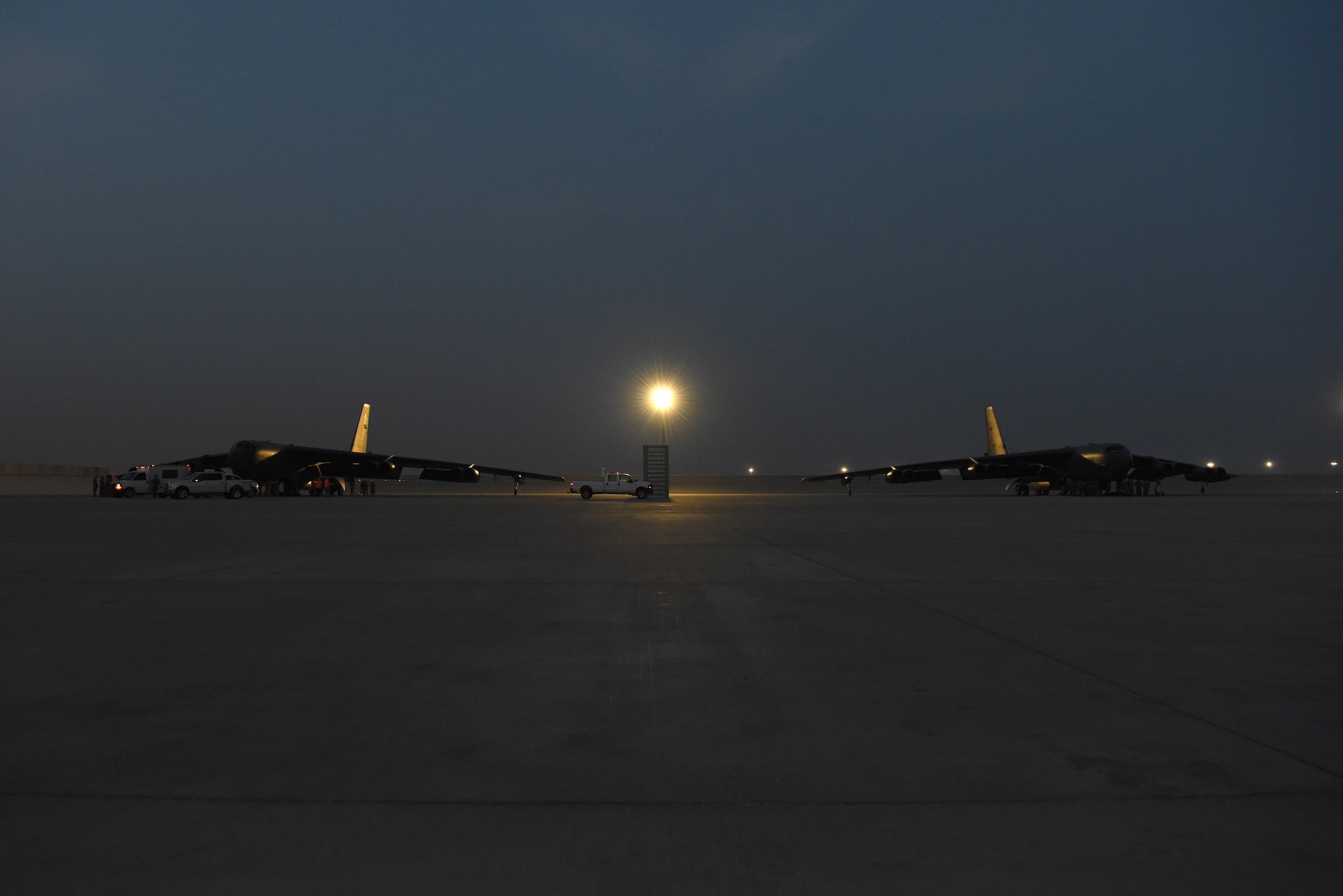 A photo of two B-52 bombers