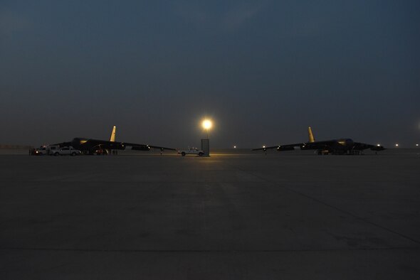 A photo of two B-52 bombers