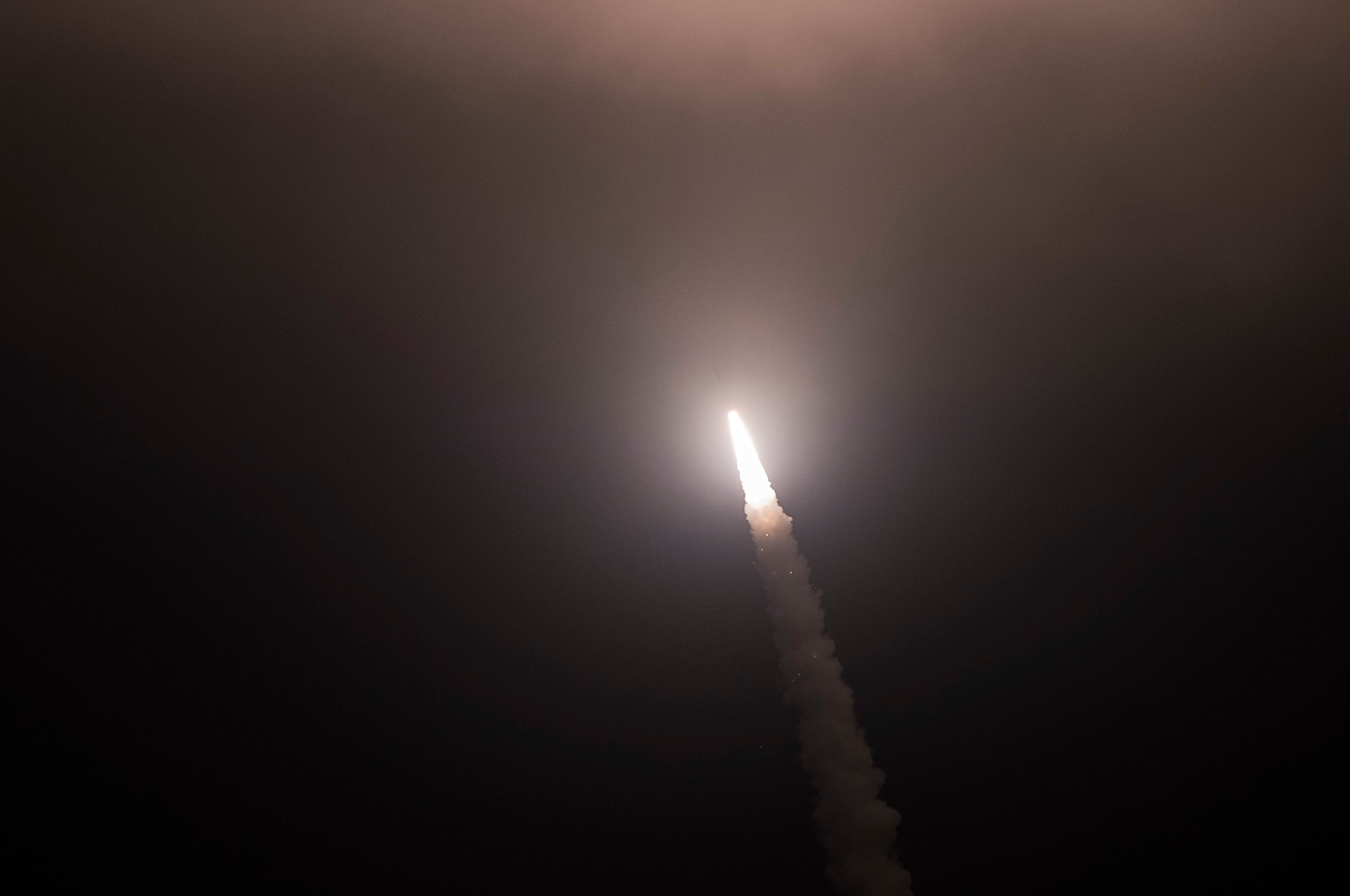 An unarmed Minuteman III intercontinental ballistic missile launches during an operational test at 12:40 Pacific Daylight Time Thursday May 9, 2019, at Vandenberg Air Force Base, Calif. (U.S. Air Force photo by Airman 1st Class Hanah Abercrombie)