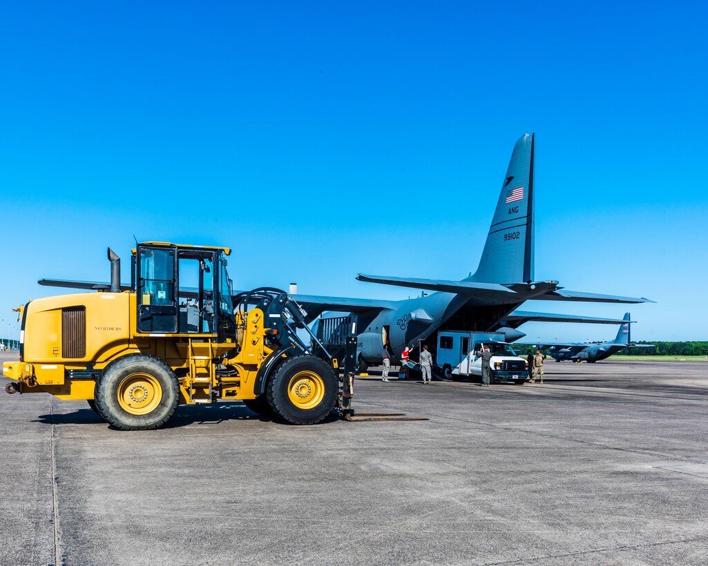 U.S. Air Force Reservists from the 96th Aerial Port Squadron and Air National Guardsmen from the 189th Airlift Wing, practice proper techniques for loading and unloading cargo and vehicles onto a C-130H at Little Rock Air Force Base, Ark. on May 5, 2019.