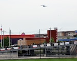 A 433rd Airlift Wing C-5M Super Galaxy flies over the opening ceremony of the 50th Annual Special Olympics Texas Summer Games May 3 at Toyota Field in San Antonio, Texas.