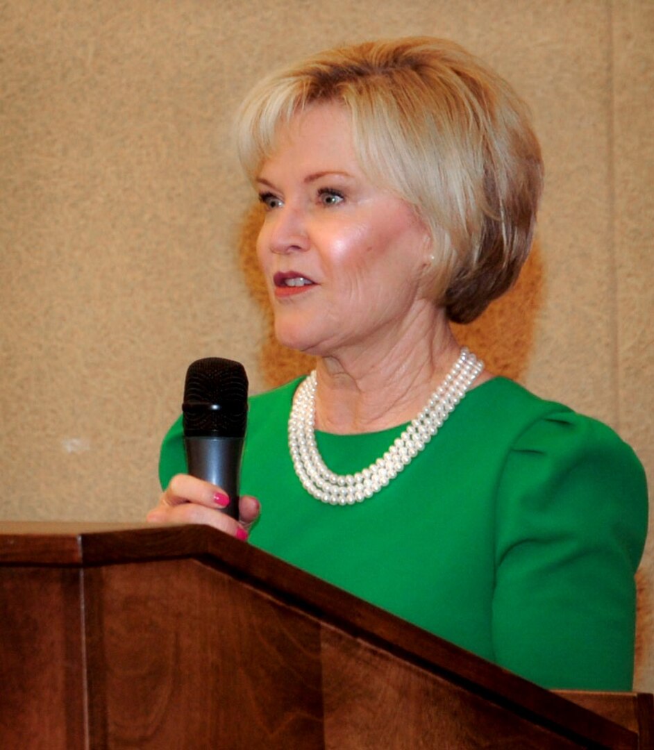 Dawn Goldfein, spouse of the Chief of Staff of the Air Force, Gen. David L. Goldfein, provided opening remarks to surviving family members at the first Air Force Gold Star and Surviving Families Summit, in Shalimar, Florida, April 30, 2019. The event focused on sharing information, listening and advancing support for surviving family members.