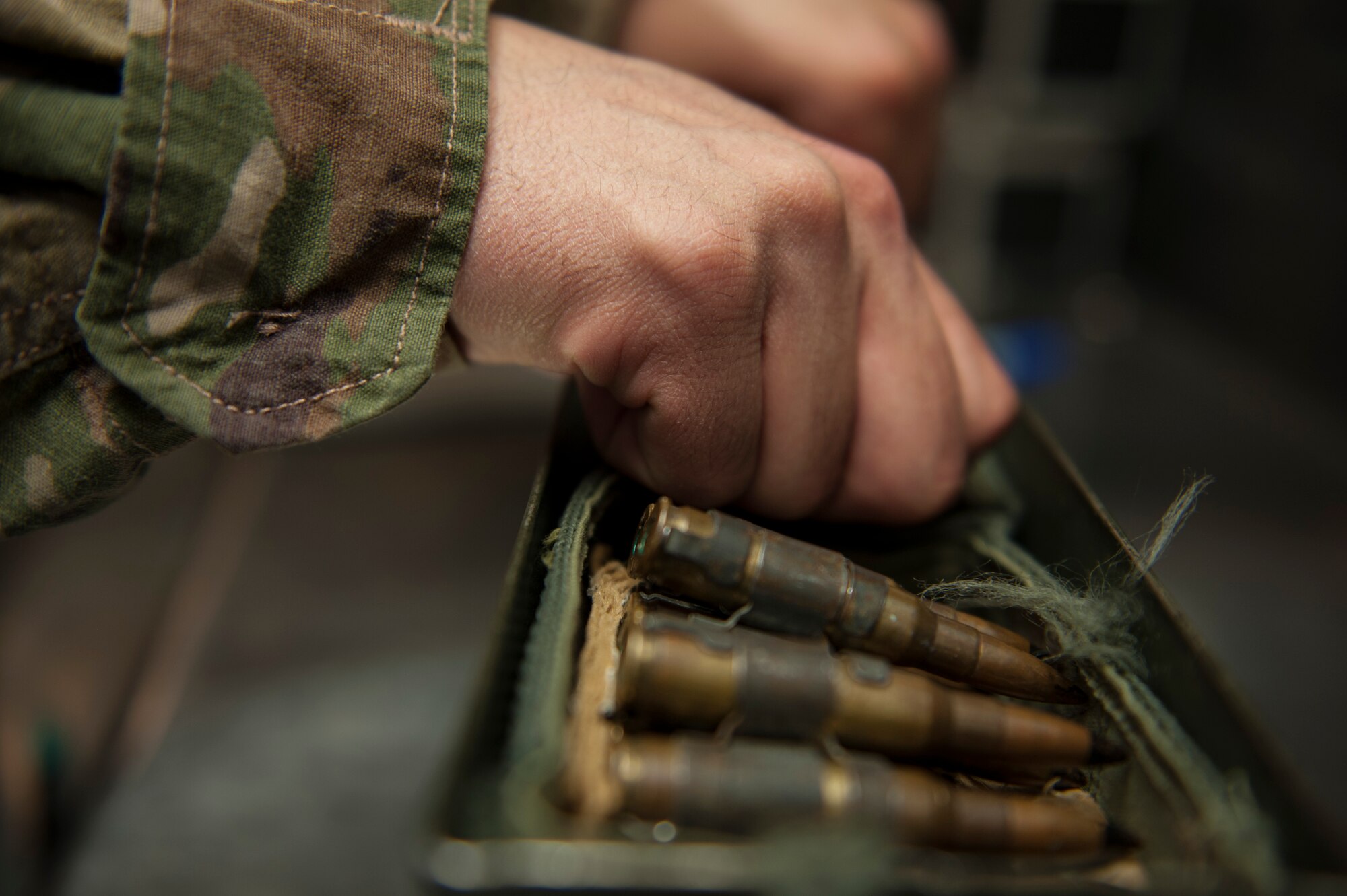 Senior Airman Jason Mendoza-Anaya, 341st Security Support Squadron armorer, completes ammunition inventory May 8, 2019, at Malmstrom Air Force Base, Mont.