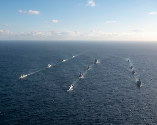 Ships steam in formation