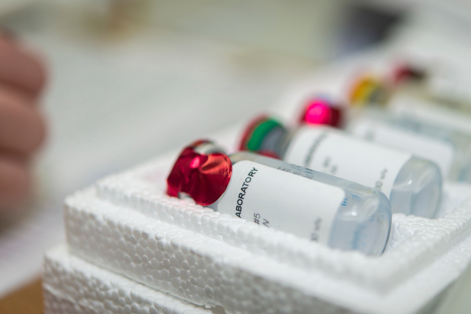 U.S. Air Force Staff Sgt. Cherie Gregory, an allergy and immunization technician with the 35th Medical Operations Squadron, annotates in a patient’s medical record of their immunotherapy visit at Misawa Air Base, Japan, Jan. 14, 2016. The allergen is kept in a Styrofoam container and cooled in the immunization clinic’s refrigerator for each step of their prescribed therapy.