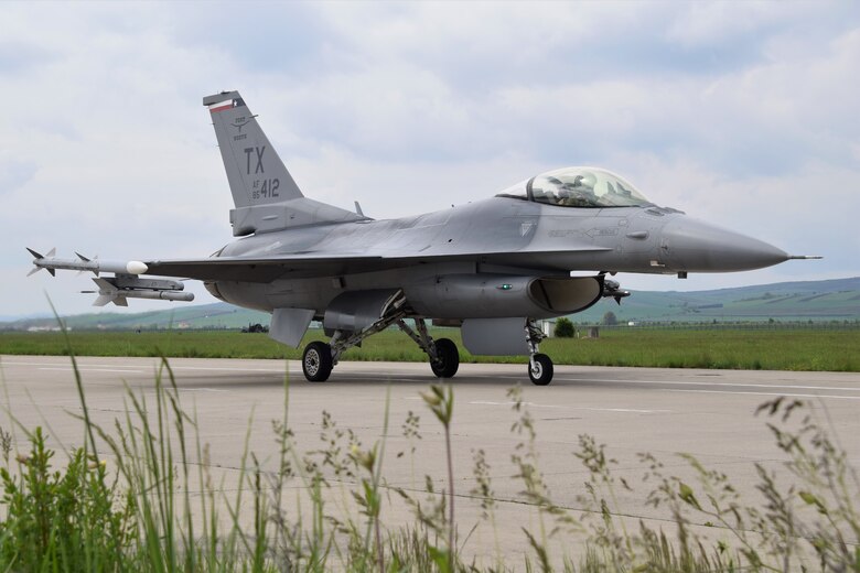 U.S. Air Force Airmen assigned to the 301st Fighter Wing, Naval Air Station Joint Reserve Base Fort Worth, Texas, launch F-16C Fighting Falcons at Campia Turzii, Romania, May 8, 2019, as part of Theater Security Package 19.1 in support of Operation Atlantic Resolve. Funded through the European Deterrence Initiative, TSP 19.1 provides a more robust U.S. military rotational presence in the European theater, capable of deterring, and if required, responding to regional threats. While in theater, these personnel and aircraft will participate in multiple readiness exercises alongside NATO allies and partners to strengthen interoperability and to demonstrate U.S. commitment to the stability and security of Europe (U.S. Air Force photo by 1st Lt. Andrew Layton).