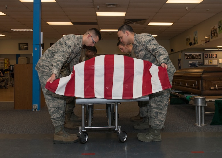 The Mountain Home Air Force Base honor guard conducts training April 5, 2019 at their ceremonial unit. The training is conducted daily to ensure that gaurdsmen remain efficient in the ceremonial movements. (U.S. Air Force photo by Senior Airman Tyrell Hall)