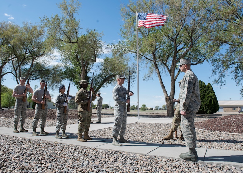 The Mountain Home Air Force Base honor guard conducts training April 5, 2019 at their ceremonial unit. The training is conducted daily to ensure that gaurdsmen remain efficient in the ceremonial movements. (U.S. Air Force photo by Senior Airman Tyrell Hall)