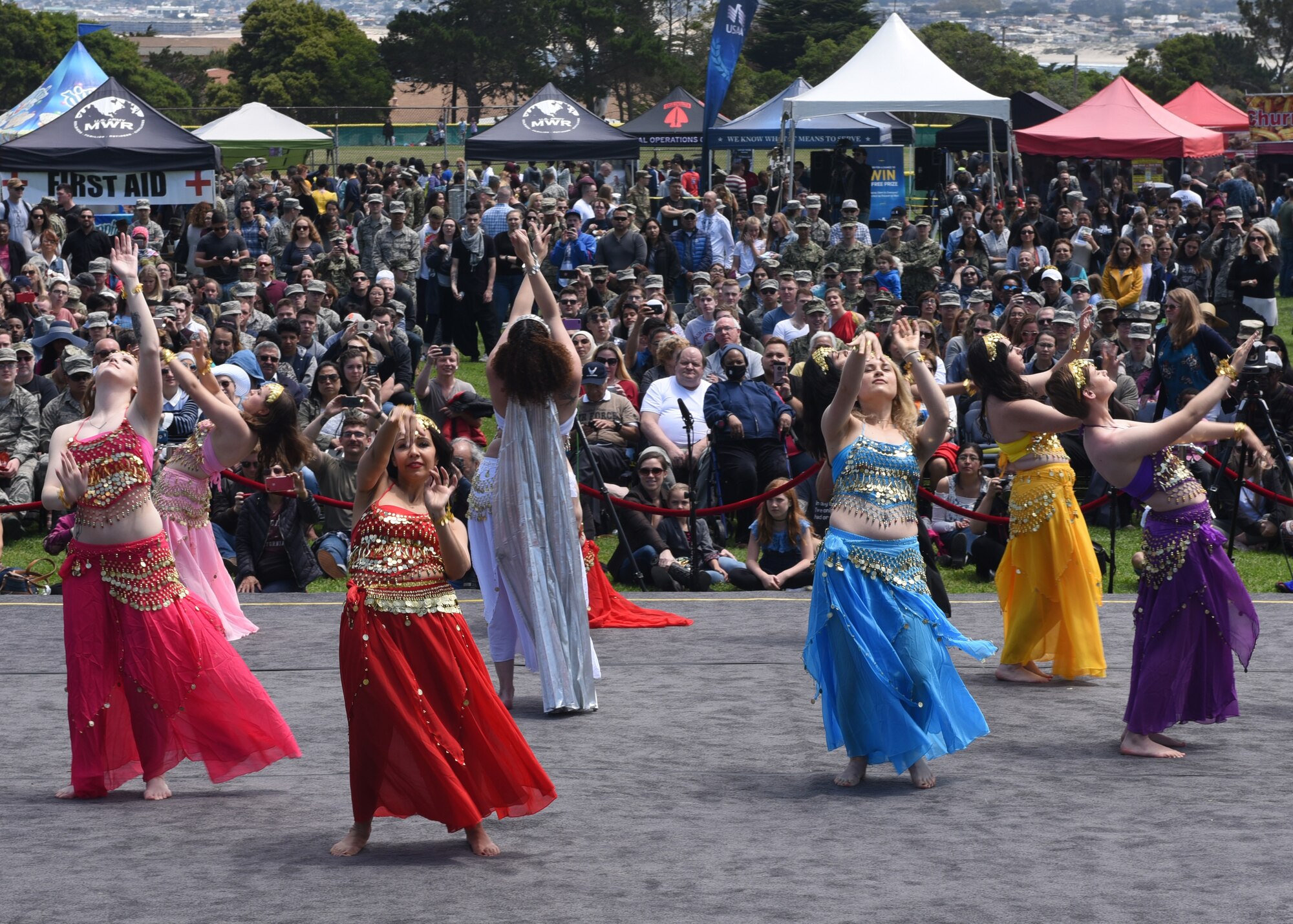 Students from the Egyptian class dance during Language Day at Presidio of Monterey, Calif., May 10, 2019. Over the years, Language Day has grown since the original celebration in 1952. (U.S. Air Force photo by Airman 1st Class Zachary Chapman/Released)