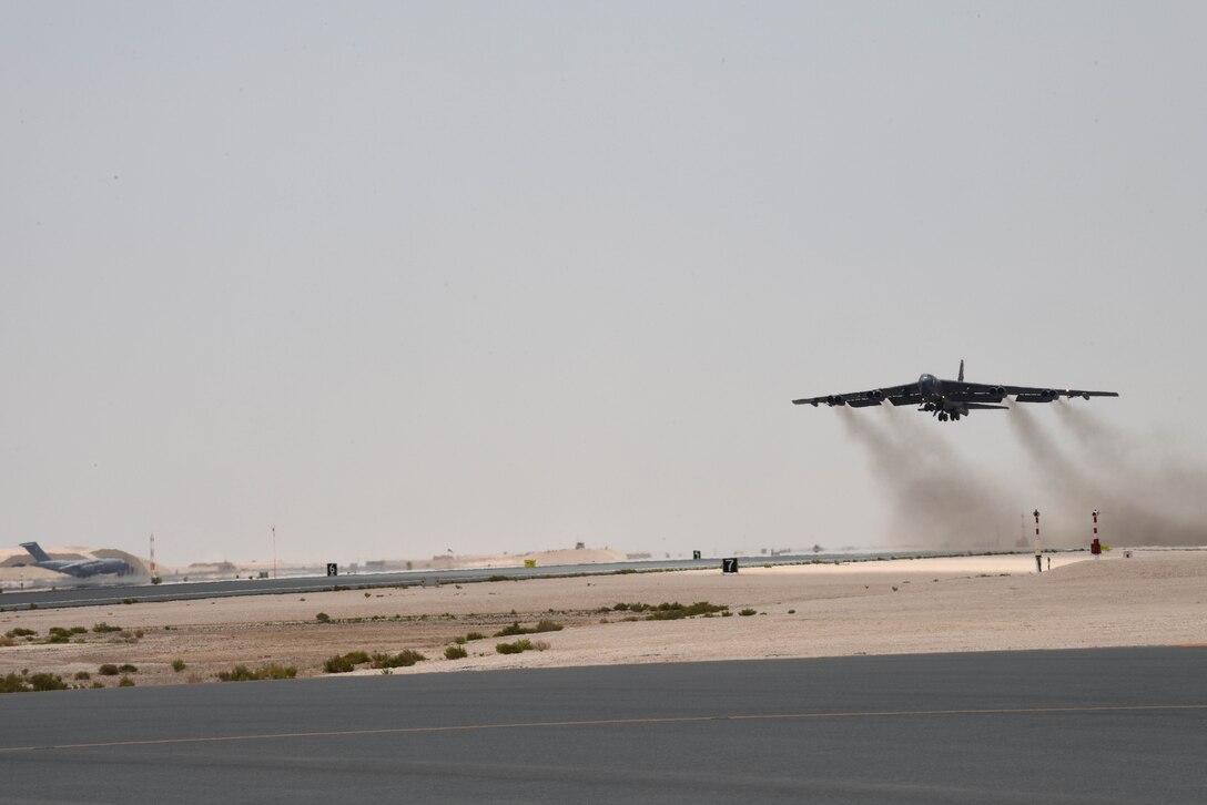 A photo of B-52 bomber taking off