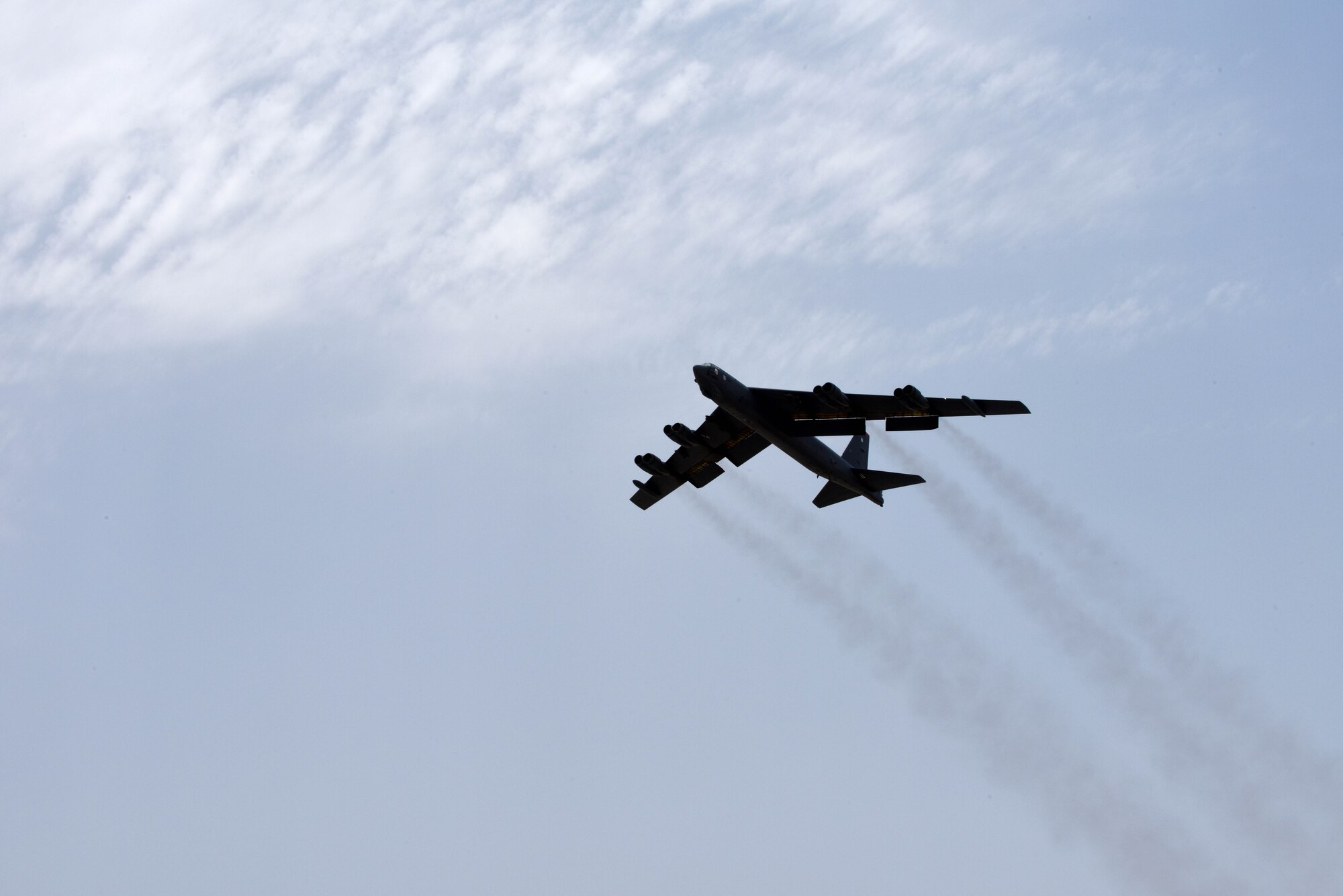 A photo of B-52 Bomber taking off.