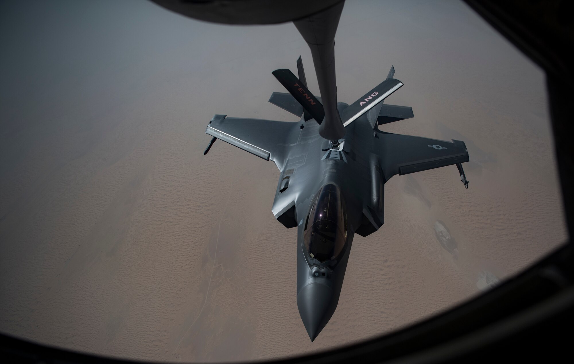 A photo of an F-35A refueling in midair.