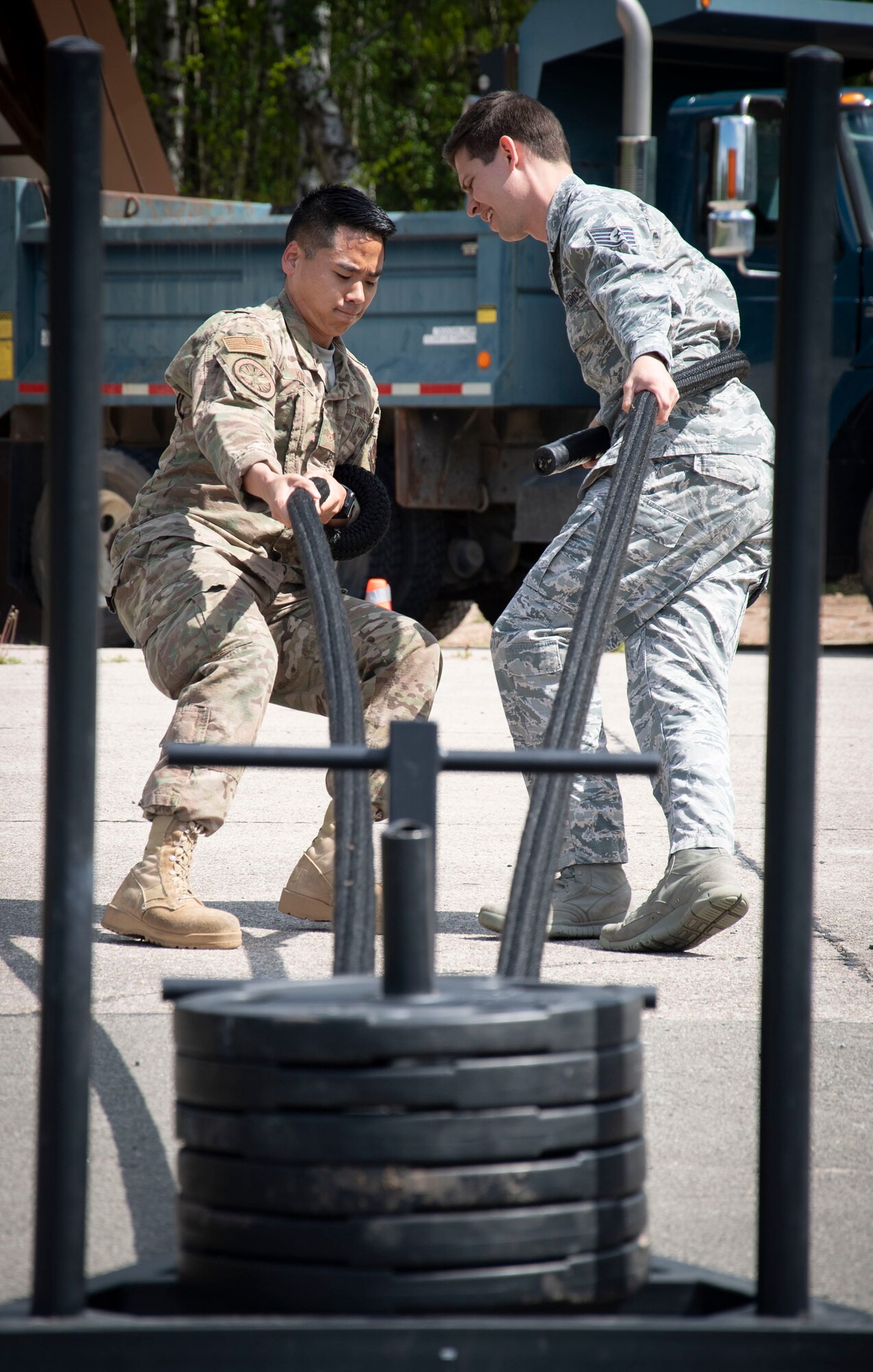 Airmen participate in an obstacle course during Atlantic Stripe.