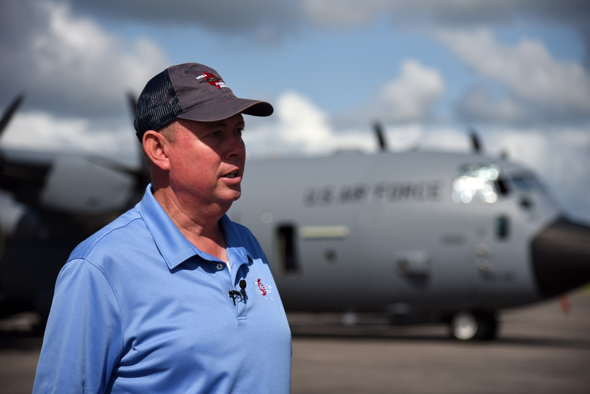 Ken Graham, National Hurricane Center director, talks with local media during the Hurricane Awareness Tour May 10, 2019, in Brunswick, Georgia. The purpose of the HAT is to help create a weather-ready nation by raising awareness for the upcoming hurricane season occurring June 1-Nov. 30, with emphasis this year on raising awareness about inland flooding. (U.S. Air Force photo by Tech. Sgt. Christopher Carranza)
