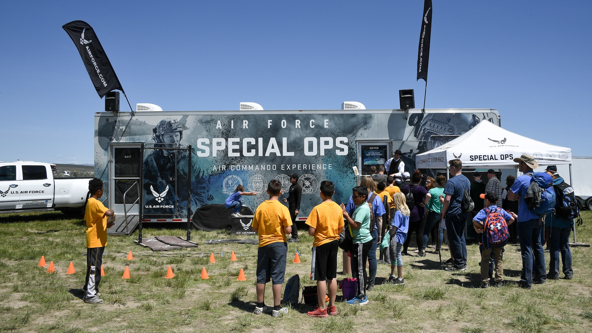The Air Force Special Ops "Air Commando Experience" exhibit during the Golden Spike Sesquicentennial Celebration May 10, 2019, at Promontory Summit, Utah. The celebration was supported by Air Force Recruiting Service and the Hill Air Force Base STEM Outreach program. (U.S. Air Force photo by R. Nial Bradshaw)