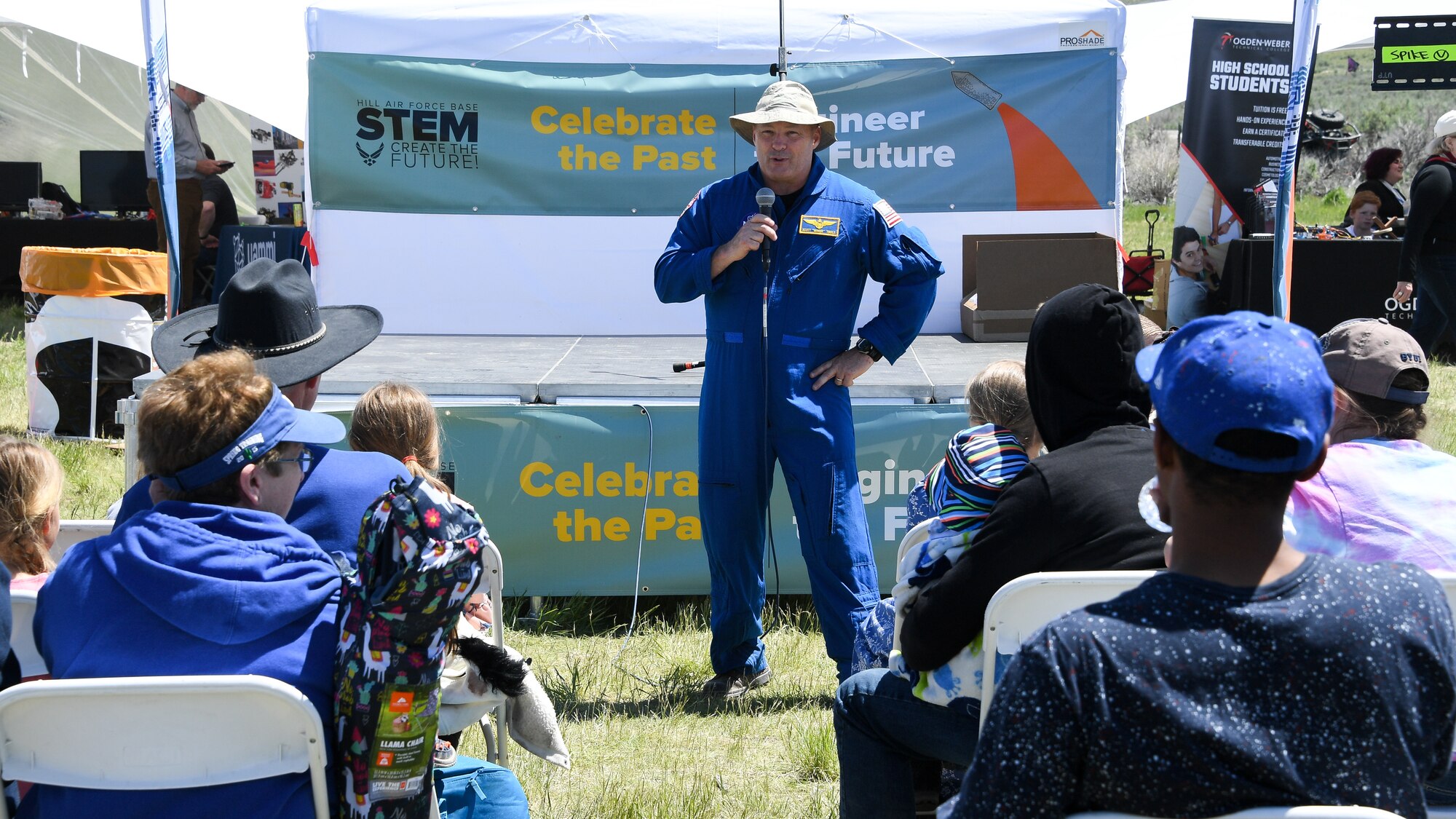 Astronaut Scott Tingle speaks about his experiences on the International Space Station during the Golden Spike Sesquicentennial Celebration May 10, 2019, at Promontory Summit, Utah. Event festivities included an “Innovation Summit” that focused on STEM-related activities hosted by Hill Air Force Base, industry, and secondary and higher education. (U.S. Air Force photo by R. Nial Bradshaw)
