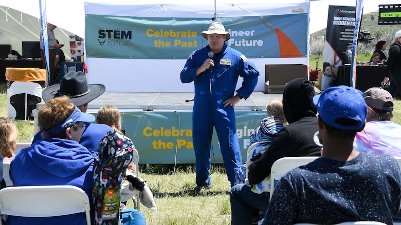 Astronaut Scott Tingle speaks about his experiences on the International Space Station during the Golden Spike Sesquicentennial Celebration May 10, 2019, at Promontory Summit, Utah. Event festivities included an “Innovation Summit” that focused on STEM-related activities hosted by Hill Air Force Base, industry, and secondary and higher education. (U.S. Air Force photo by R. Nial Bradshaw)