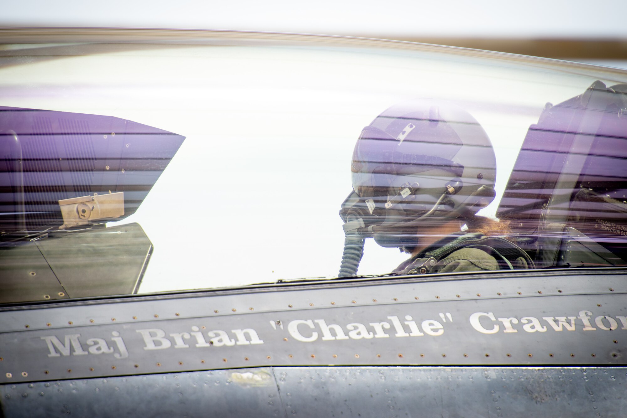 Capt. Kaleigh Moses, 56th Medical Operations Squadron nurse practitioner, sits in the backseat of an F-16D Fighting Falcon at Luke Air Force Base, Ariz., May 10, 2019. Kaleigh received a familiarization flight in the jet to help her understand how the contributions she makes as a nurse practitioner directly affects the pilots who teach and train the world’s greatest fighter pilots. (U.S. Air Force photo by Staff Sgt. Jensen Stidham)