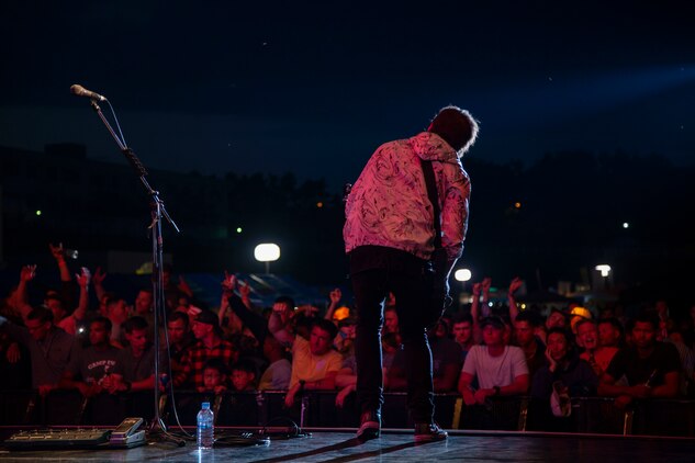 Bryan Scott, a native from Houston, Texas, singer in the band Sick Puppies, performs during the Friendship Festival May 11, 2019, on Combined Arms Training Center Camp Fuji, Shizuoka, Japan.