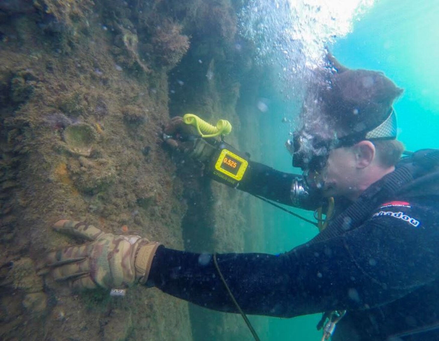 KOLONIA, Pohnpei (May 2, 2019) – U.S. Navy Construction Mechanic 2nd Class Rob Norton, assigned to Underwater Construction Team 2, conducts a level 2 wharf inspection at Pohnpei Harbor, enhancing regional resiliency during Pacific Partnership 2019. Pacific Partnership, now in its 14th iteration, is the largest annual multinational humanitarian assistance and disaster preparedness mission conducted in the Indo-Pacific. Each year, the mission team works collectively with host and partner nations to enhance regional interoperability and disaster response capabilities, increase stability and security in the region, and foster new and enduring friendships across the Indo-Pacific.