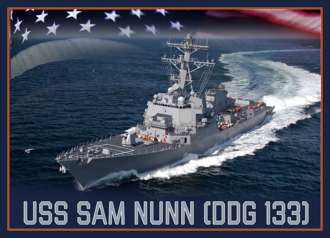 190506-N-DM308-001 WASHINGTON (May 6, 2019) An artist rendering of the future Arleigh Burke-class guided-missile destroyer USS Sam Nunn (DDG 133). (U.S. Navy photo illustration/Released)