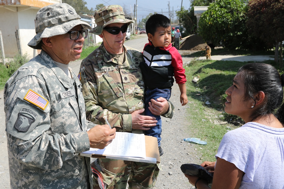 U.S. Army Soldiers engage with the Tojocaz community in Huehuetenango, Guatemala, to support exercise Beyond the Horizon May 9, 2019.