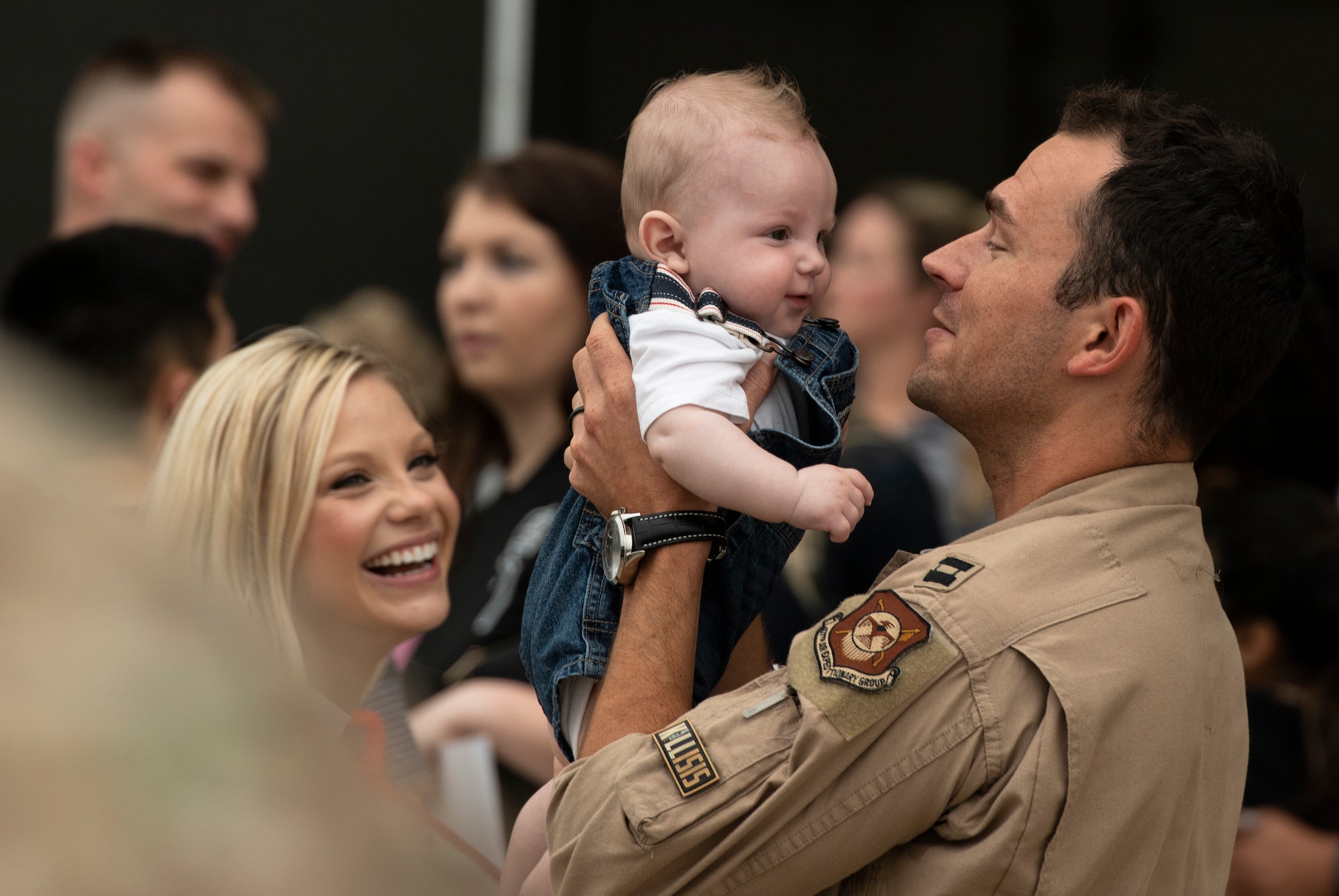 A deployer greets his loved ones following a return from a deployment to an undisclosed location in Southwest Asia to Shaw Air Force Base, S.C., May 4, 2019.