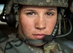 Sergeant Brooke Grether, U.S. Army Reserve military police Soldier and gunnery crew truck commander with 603rd MP Company, out of Belton, Missouri, poses for portrait after finishing gunnery lane at Fort Riley, Kansas, May 18, 2018 (U.S. Army Reserve/Michel Sauret)