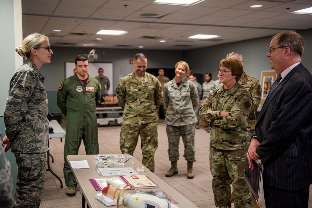 Thomas McCaffery, the Principal Deputy Assistant Secretary of Defense for Health Affairs, joined Lt. Gen. Dorothy Hogg, the Air Force Surgeon General, and Maj. Gen. Lee Payne, the Assistant Director for Combat Support for the Defense Health Agency, in touring the 436th Medical Group, Air Force Mortuary Affairs Operations and the Armed Forces Medical Examiner System at Dover Air Force Base, Delaware, May 3, 2018. They visited Dover AFB as part of a Military Health System transformation effort, which began October 2018. The transformation is a direct result of the National Defense Authorization Act of 2017, with the goal of ensuring a more consistent experience of care for patients. (U.S. Air Force photos by Staff Sgt. Damien Taylor)