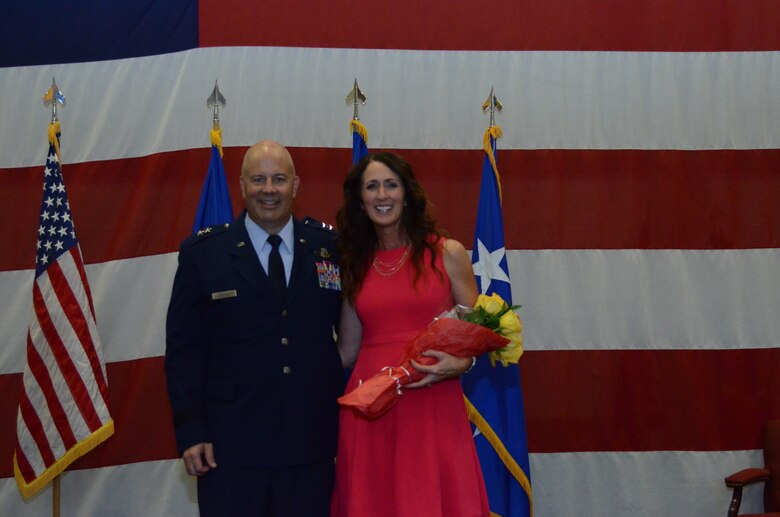 Maj. Gen. Brian K. Borgen poses for a picture with his wife, Mary after the Tenth Air Force Change of Command ceremony May 10 at Naval Air Station Fort Worth Joint Reserve Base, Texas.