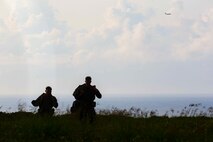 U.S. Marine Corps parachute riggers conduct air delivery operations using a KC-130 Hercules April 29, 2019 at Ie Shima, Okinawa, Japan. 3rd Air Delivery Platoon, Landing Support Company, Combat Logistics Regiment 3, 3rd Marine Logistics Group, conduct regular training to certify their Marines in various airborne resupply missions. (U.S. Marine Corps photo by Lance Cpl. Isaiah Campbell)