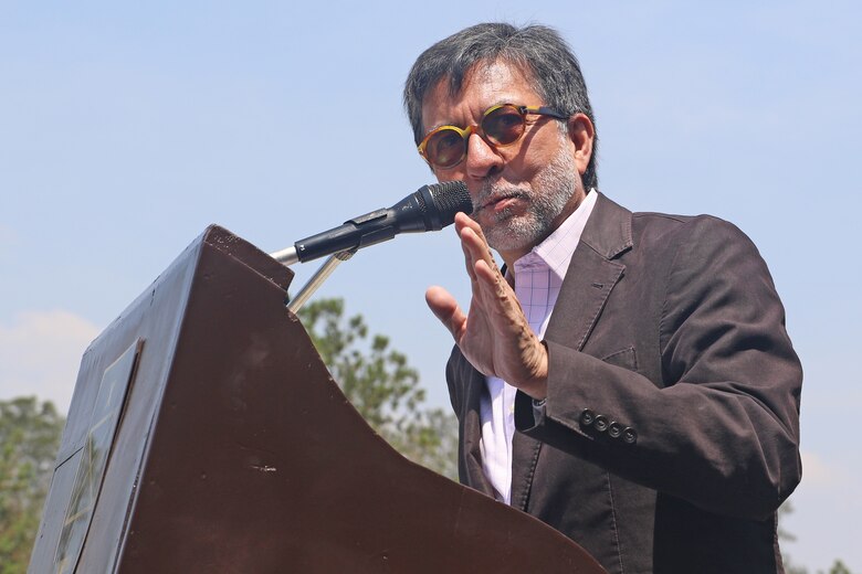 U.S. Ambassador to the Republic of Guatemala Luis E. Arreaga speaks to U.S. and Guatemalan attendees of the Beyond the Horizon 2019 opening ceremony at the Guatemalan 5th Infantry Brigade in Huehuetenango, Guatemala, May 13, 2019.