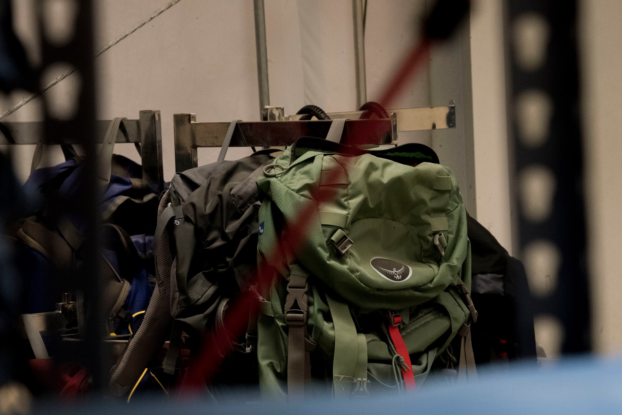 Backpacks owned by the 50th FSS outdoor recreation. Backpacks and other camping supplies are available for rental through outdoor recreation. (U.S. Air Force photo by Airman Jonathan Whitely)