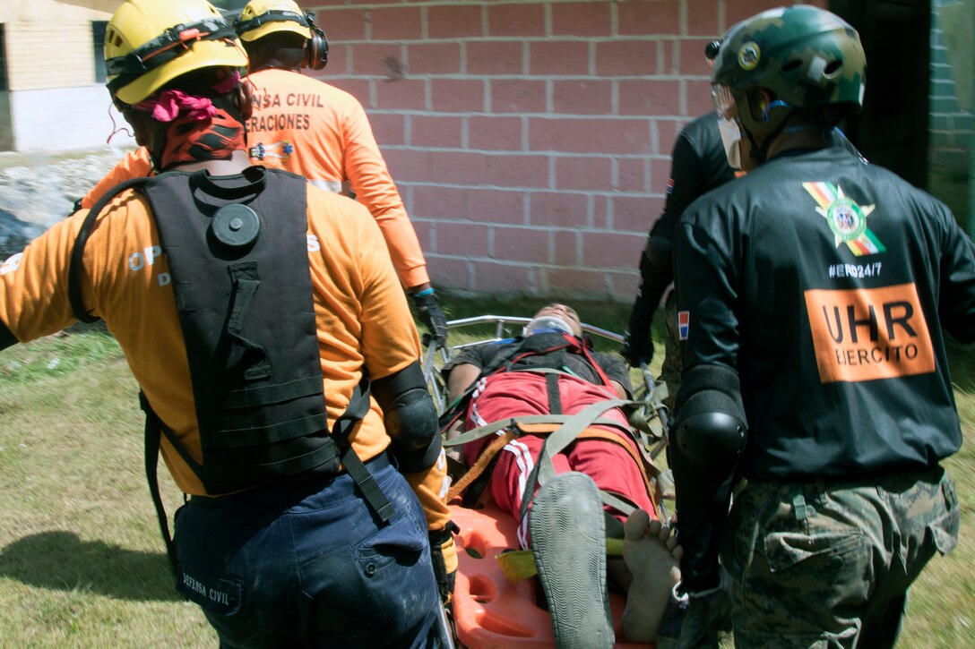 Dominican Republic organizations participate in realistic disaster-relief exercises during media day of Fuerzas Aliadas Humanitarias 2019.