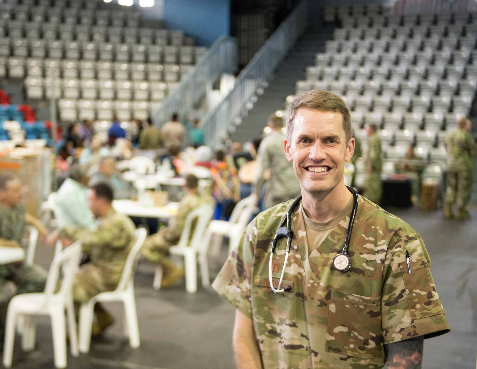 U.S. Air Force Capt. Chad Macheel, a medical provider with the 133rd Medical Group, poses for a photo in Lares, Puerto Rico, April 30, 2019.