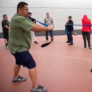 Joint Base San Antonio firefighters spent the morning with wounded service members at the Center for the Intrepid at Joint Base San Antonio-Fort Sam Houston participating in physical fitness and sports activities May 10. This is the ninth year the firefighters have organized the annual event to show their appreciation for the service and sacrifices the military members have made to our nation. After the sporting events, the firefighters prepared a barbecue lunch for the warriors and CFI
staff.