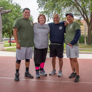 Joint Base San Antonio firefighters spent the morning with wounded service members at the Center for the Intrepid at Joint Base San Antonio-Fort Sam Houston participating in physical fitness and sports activities May 10. This is the ninth year the firefighters have organized the annual event to show their appreciation for the service and sacrifices the military members have made to our nation. After the sporting events, the firefighters prepared a barbecue lunch for the warriors and CFI
staff.