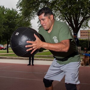 Joint Base San Antonio firefighters spent the morning with wounded service members at the Center for the Intrepid at Joint Base San Antonio-Fort Sam Houston participating in physical fitness and sports activities May 10. This is the ninth year the firefighters have organized the annual event to show their appreciation for the service and sacrifices the military members have made to our nation. After the sporting events, the firefighters prepared a barbecue lunch for the warriors and CFI
staff.