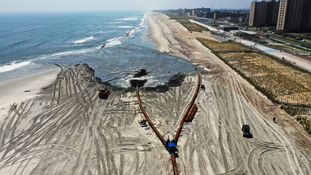 Sky shot of ongoing East Rockaway Inlet Dredging Project