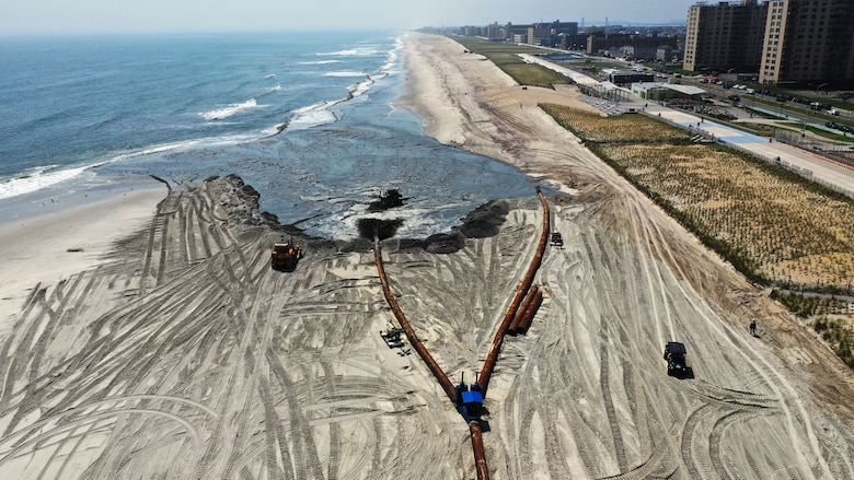 Sky shot of ongoing East Rockaway Inlet Dredging Project