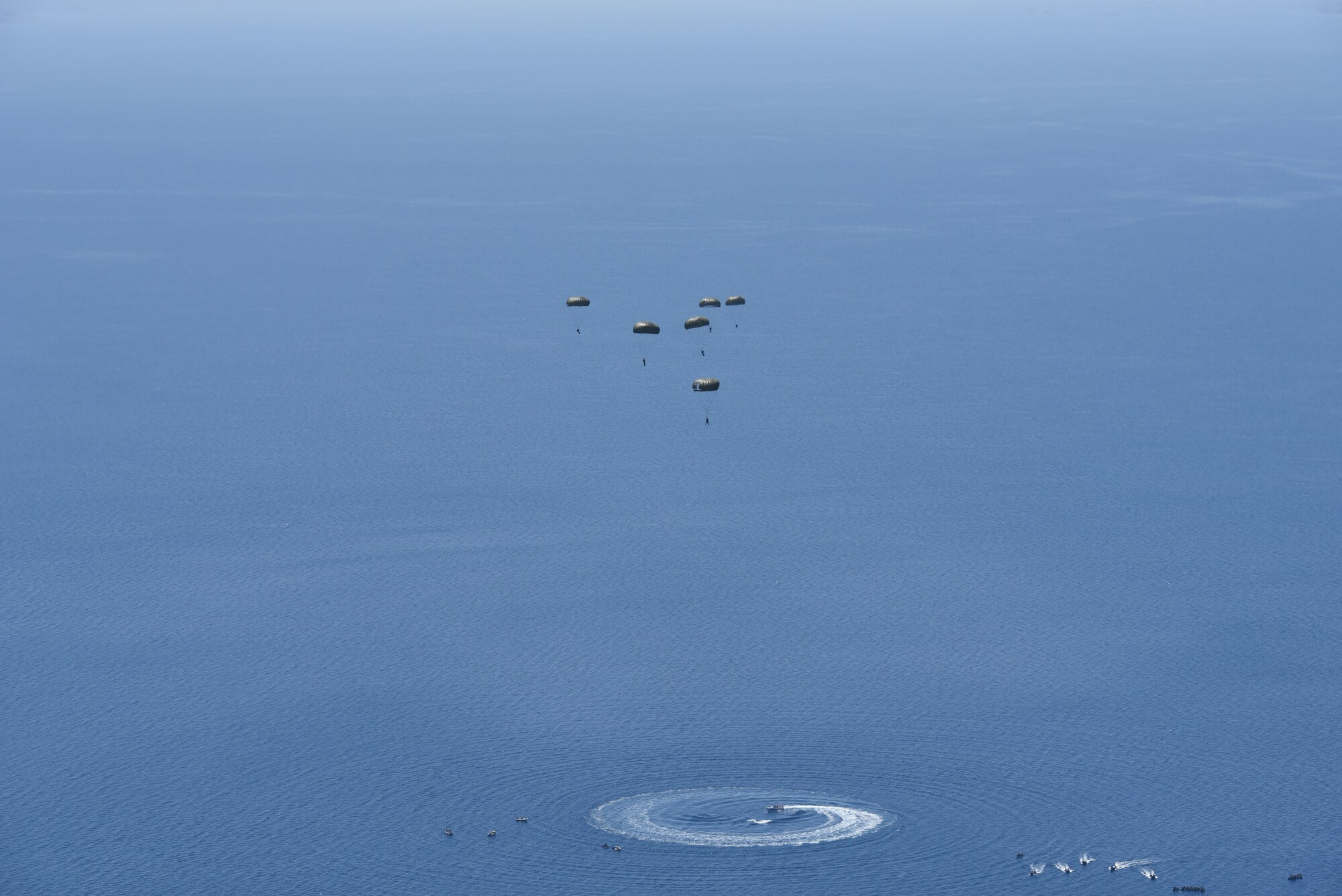 Hellenic military members prepare to land in the Aegean Sea during exercise Stolen Cerberus VI, May 9, 2019, off the coast of Greece. Stolen Cerberus is an annual bilateral training event with the Hellenic air force designed to enhance interoperability and airlift capabilities through realistic joint air operations training, including aeromedical evacuation operations and airlift and airdrop capabilities.